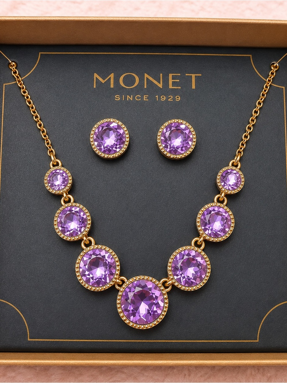 Monet Gold-Tone Necklace and Earrings with Purple Stones